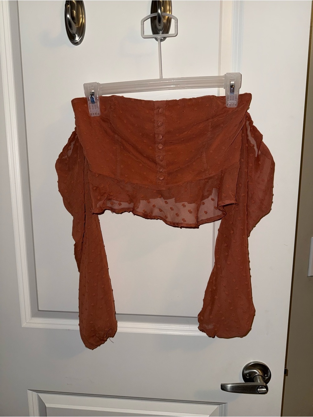 Boohoo Rust Textured Off-Shoulder Crop Top